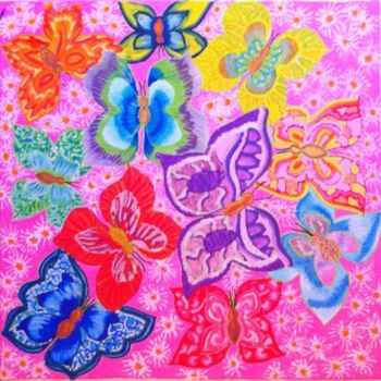 Ζωγραφική με τίτλο "Papillons" από Virginie Bazin, Αυθεντικά έργα τέχνης, Λάδι
