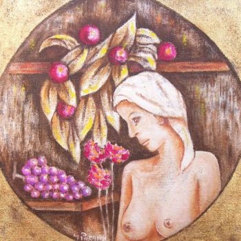 Pittura intitolato "Giovane con fiori" da Gino Paradisi, Opera d'arte originale