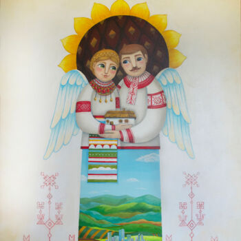 Painting titled "Angels keepers of t…" by Aleksandra Paranchenko, Original Artwork, Acrylic