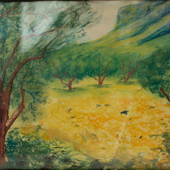 Schilderij getiteld "Clairière en Espagne" door Pardo Y Cobo, Origineel Kunstwerk, Pastel Gemonteerd op Houten paneel