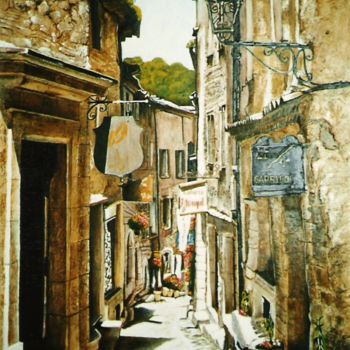 Painting titled "Rue des commerces" by Rodolphe Parisotto, Original Artwork, Oil
