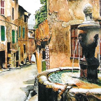 Painting titled "Vieille fontaine de…" by Rodolphe Parisotto, Original Artwork, Oil