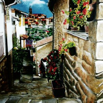 Peinture intitulée "Vue sur le village" par Rodolphe Parisotto, Œuvre d'art originale, Huile