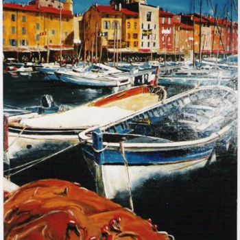 Painting titled "Le Port de Saint Tr…" by Rodolphe Parisotto, Original Artwork, Oil