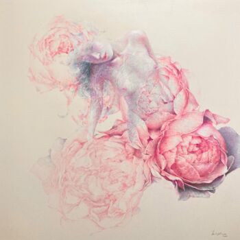 Painting titled "woman rose-86" by Jiyou Piao, Original Artwork, Pigments