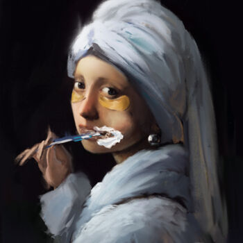 Digital Arts titled "Girl With Eye Masks" by Jahow See (ParoPop), Original Artwork, Digital Print