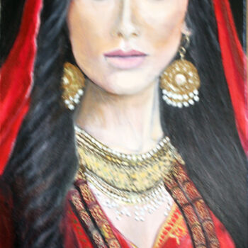 Pintura intitulada "Indira" por Jean Parraud, Obras de arte originais, Óleo Montado em Armação em madeira