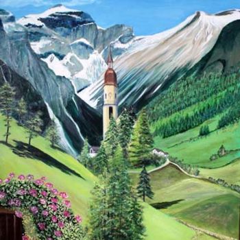 "Tyrol - Village typ…" başlıklı Tablo Jean Parraud tarafından, Orijinal sanat, Petrol Ahşap Sedye çerçevesi üzerine monte ed…