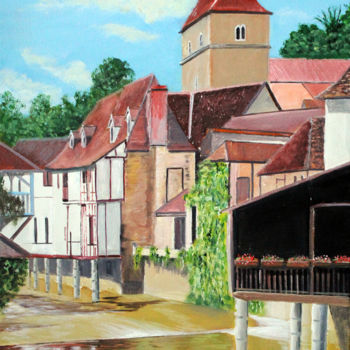 Painting titled "Salies de Bearn" by Jean Parraud, Original Artwork, Oil