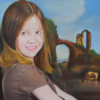 Peinture intitulée "Bambina con paesagg…" par Claudio Apparuti, Œuvre d'art originale, Pastel