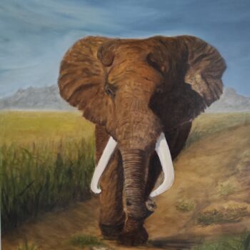 Peinture intitulée "L'éléphant dans la…" par Pascal Bourgouin, Œuvre d'art originale, Huile Monté sur Châssis en bois