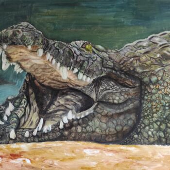 Malerei mit dem Titel "Le crocodile" von Pascal Bourgouin, Original-Kunstwerk, Öl