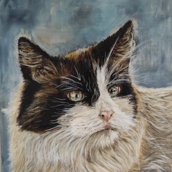 Painting titled "Le chat" by Pascal Bourgouin, Original Artwork, Oil
