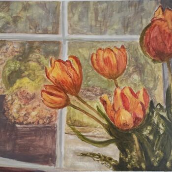 Painting titled "Tulipes" by Pascal Bourgouin, Original Artwork, Oil