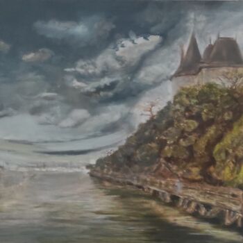 Painting titled "Face au port" by Pascal Bourgouin, Original Artwork, Oil