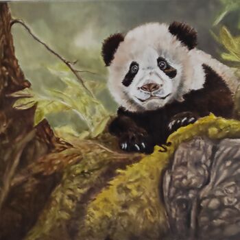 Peinture intitulée "coucou panda" par Pascal Bourgouin, Œuvre d'art originale, Huile