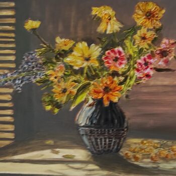 제목이 "Eclat de fleurs"인 미술작품 Pascal Bourgouin로, 원작, 기름 나무 들것 프레임에 장착됨