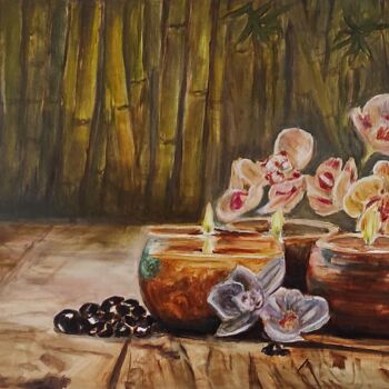 Malerei mit dem Titel "Orchidées" von Pascal Bourgouin, Original-Kunstwerk, Öl Auf Keilrahmen aus Holz montiert