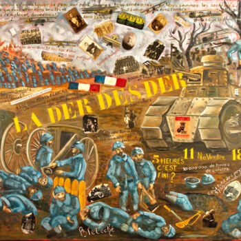 Schilderij getiteld "La der des ders" door Pascal Breteche, Origineel Kunstwerk, Olie Gemonteerd op Frame voor houten branca…