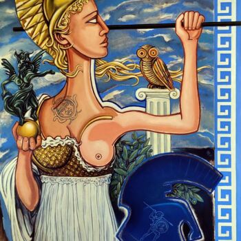 Painting titled "Athena" by Pascal Buffard, Original Artwork, Oil Mounted on Wood Stretcher frame