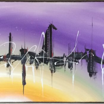 Painting titled "skyline spatiale" by Pascal Chaduiron (Cha), Original Artwork, Acrylic