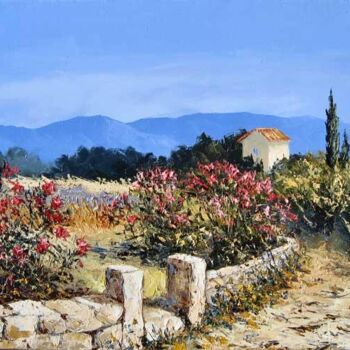 Painting titled "Les lauriers roses" by Pascal Clus, Original Artwork