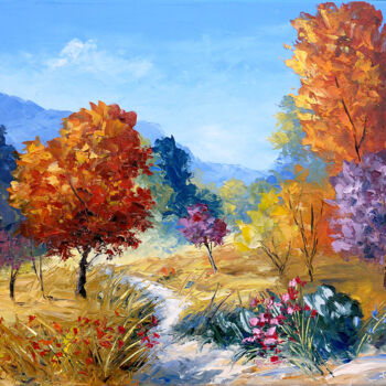 Malerei mit dem Titel "automne en montagne" von Pascal Clus, Original-Kunstwerk, Öl