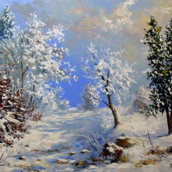 Painting titled "dernieres neiges" by Pascal Clus, Original Artwork, Oil