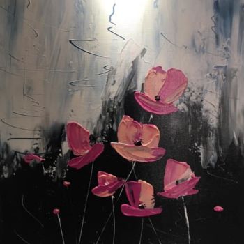 Painting titled "COQUELICOT ROSE" by Pascal Feriault, Original Artwork, Acrylic Mounted on Wood Stretcher frame
