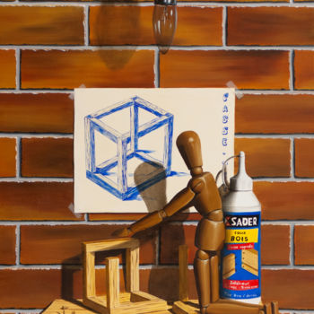Картина под названием "Impossible cube" - Pascal Genevois, Подлинное произведение искусства, Масло