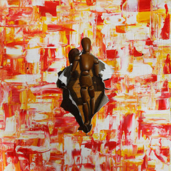 Painting titled "Sans-Titre Rouge" by Pascal Genevois, Original Artwork, Acrylic Mounted on Wood Stretcher frame