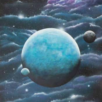 Malarstwo zatytułowany „La planète océan” autorstwa Pascal Genevois, Oryginalna praca, Akryl Zamontowany na Drewniana rama n…