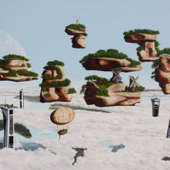 Peinture intitulée "Les deux moulins" par Pascal Genevois, Œuvre d'art originale, Acrylique Monté sur Châssis en bois