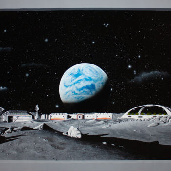 Painting titled "Lune - Secteur 01" by Pascal Genevois, Original Artwork, Acrylic Mounted on Wood Stretcher frame