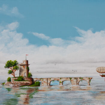 Painting titled "Sur le pont d'Avign…" by Pascal Genevois, Original Artwork, Acrylic Mounted on Wood Stretcher frame