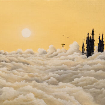 Pintura intitulada "Ocre ciel" por Pascal Genevois, Obras de arte originais, Óleo Montado em Armação em madeira