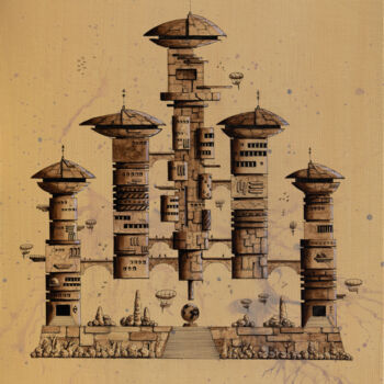 Malerei mit dem Titel "Monochropolis 3" von Pascal Genevois, Original-Kunstwerk, Acryl Auf Keilrahmen aus Holz montiert