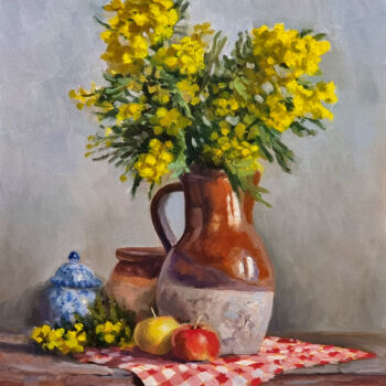Ζωγραφική με τίτλο "Mimosas et Pichet" από Pascal Giroud, Αυθεντικά έργα τέχνης, Λάδι