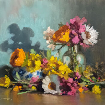 Pintura titulada "Flowers in a Bottle" por Pascal Giroud, Obra de arte original, Oleo