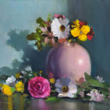 Painting titled "Fleurs de printemps…" by Pascal Giroud, Original Artwork, Oil