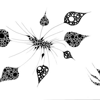 Rysunek zatytułowany „Holed leaves” autorstwa Pascal Goumault, Oryginalna praca, Atrament