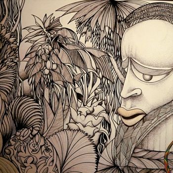 图画 标题为“Sokoto” 由Pascal Héranval, 原创艺术品, 墨 安装在木质担架架上