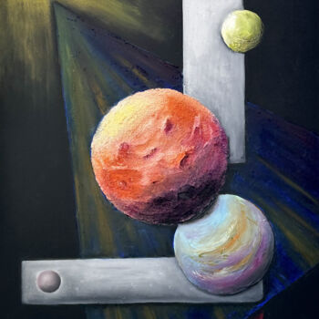 Painting titled "PLUTO SYSTEM" by Pascal Hervé, Original Artwork, Oil