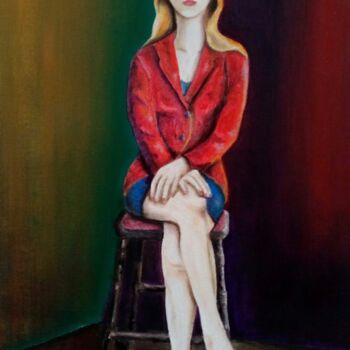 Painting titled "La pose parfaite" by Pascal Herve, Original Artwork, Oil Mounted on Wood Stretcher frame