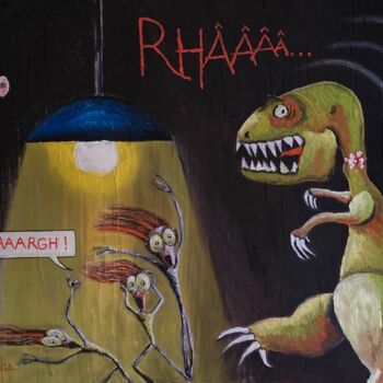 Painting titled "Children’s nightmare" by Pascal Herve, Original Artwork, Oil Mounted on Wood Stretcher frame