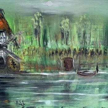 Schilderij getiteld "le vieux moulin du…" door Pascal Jung, Origineel Kunstwerk, Olie