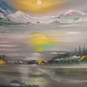 Painting titled "Betwin lake and mou…" by Pascal Jung, Original Artwork, Oil