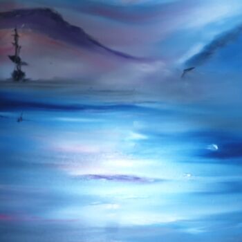 Картина под названием "Dream in blue with…" - Pascal Jung, Подлинное произведение искусства, Масло