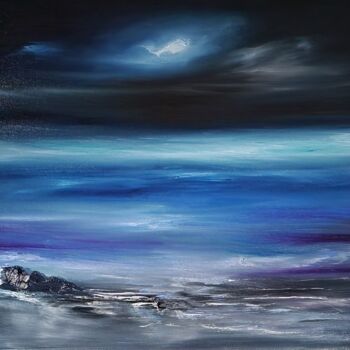 Painting titled "The sea at night" by Pascal Jung, Original Artwork, Oil