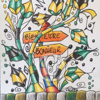 Dessin intitulée "Bien-Être - Bonheur" par Pascal Kowalewski (PK29), Œuvre d'art originale, Crayon